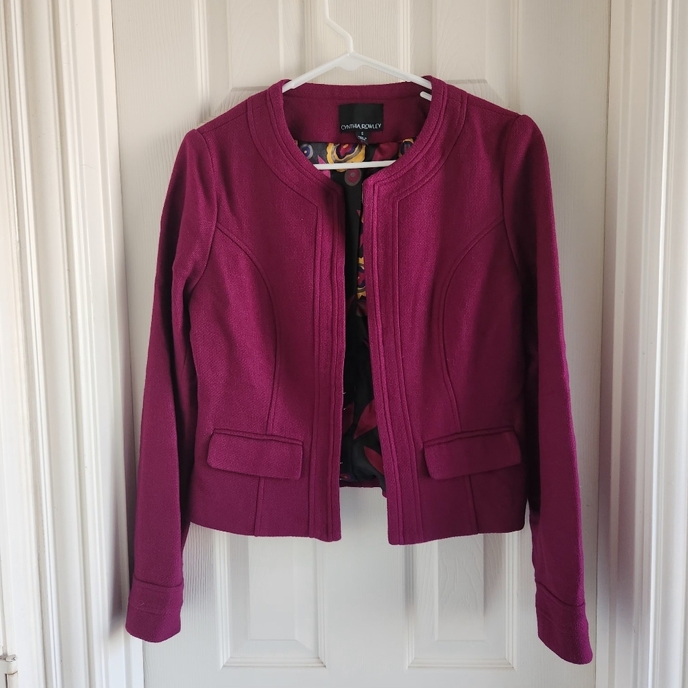 Cynthia Rowley Fuschia Tweed Wool Blend Blazer‎ Jacket Size Small Y2K Office